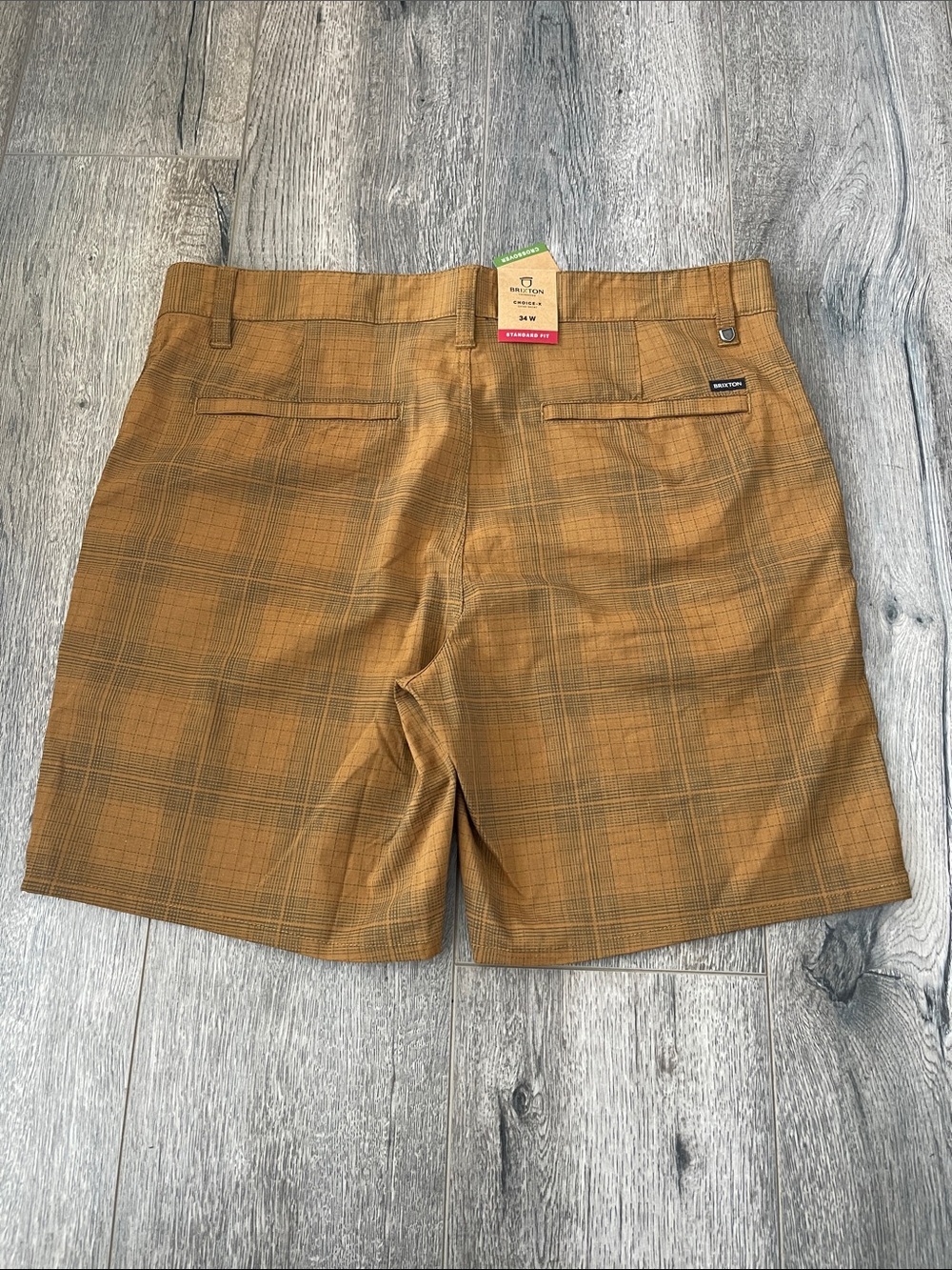 Brixton Men's Plaid Flat-Front Shorts - Mustard Tan